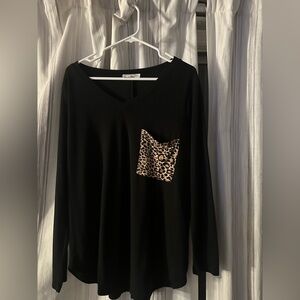 Zenana Black long sleeve Cheetah pocket shirt XL